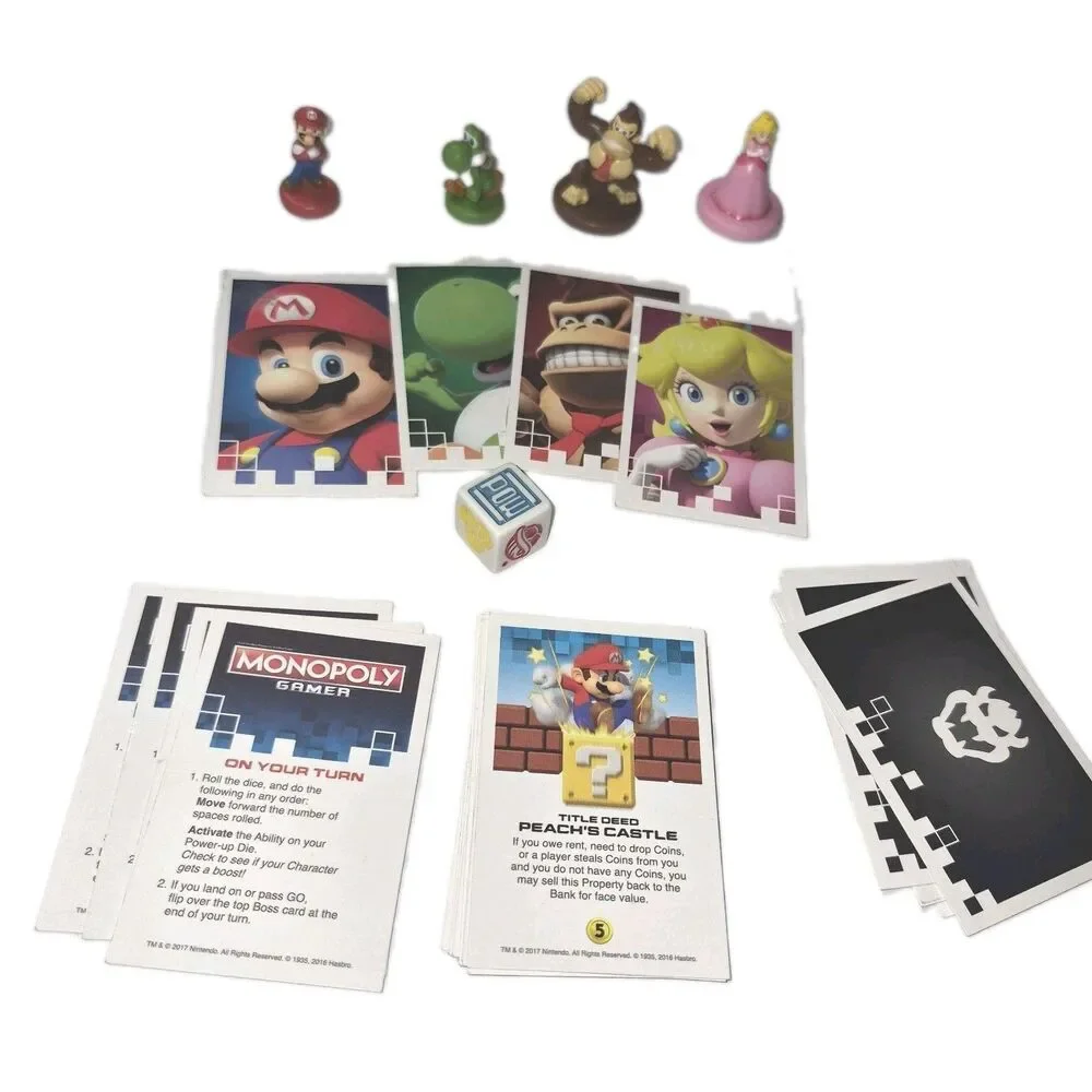 Monopoly Gamer Replacement Parts Lot Mario Yoshi Donkey Kong Peach Cards Die Euc